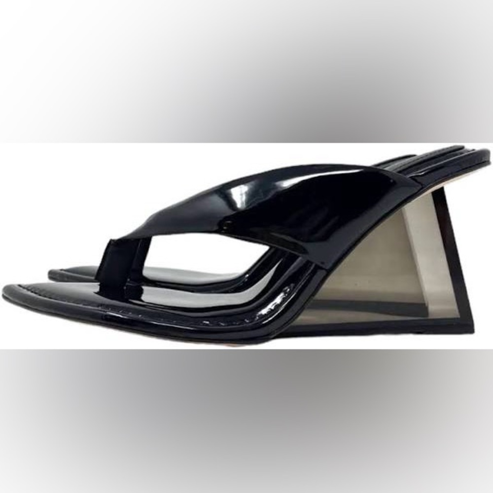 GOOD AMERICAN CINDER RELLA PATENT LEATHER THONG CLEAR WEDGE SANDALS NIB SZ 8 - Picture 8 of 14